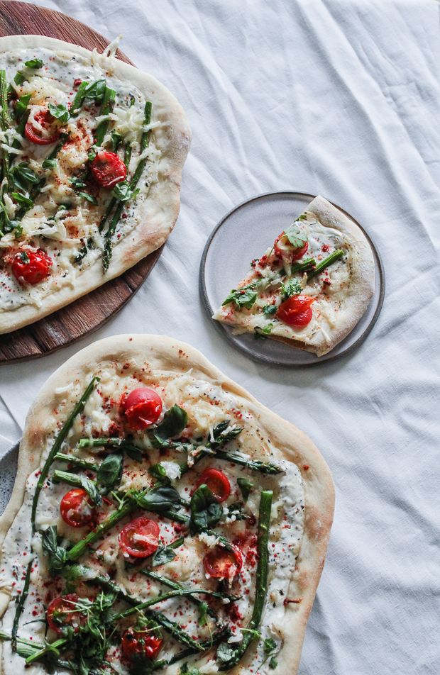 vegan pizza with asparagus