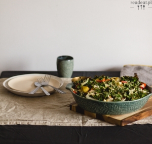 Kale casserole with potatoes and cashew sauce