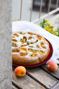 Apricot cake with olive oil and thyme