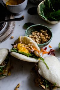 Vegan bao buns with hoisin oyster mushrooms